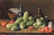 Melendez, Luis Eugenio Cucumber and tomatoes Spain oil painting reproduction